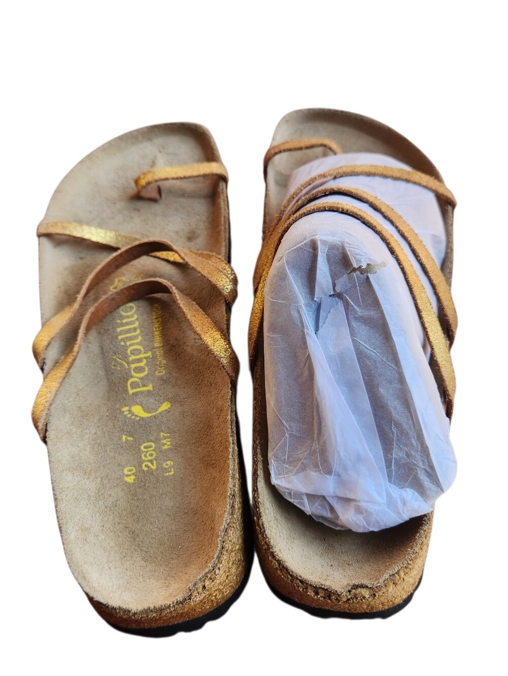 Papillio Women's Metallic Gold Multi-Strap Footbed Sandals